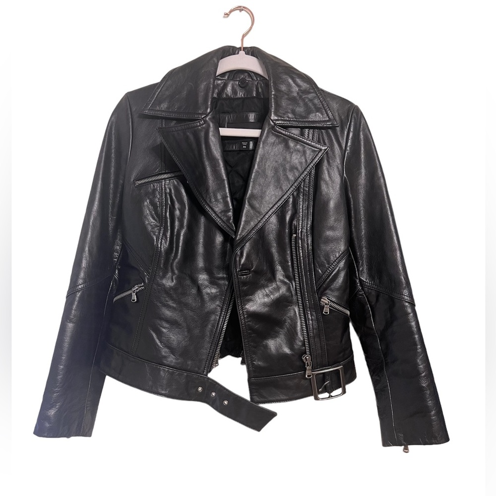 Express 100% Genuine Leather Black Biker Jacket With Zippers Size XS